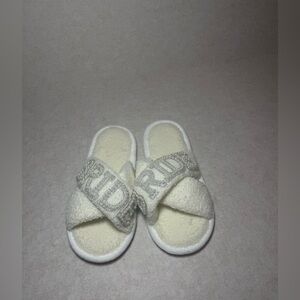 Wedding Bride Bridal Cream White Slippers Pearl Rhinestone Women Size 7-8